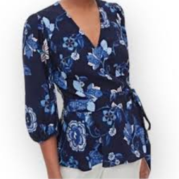 GAP Tops - Navy Floral Wrap Blouse by Gap Large